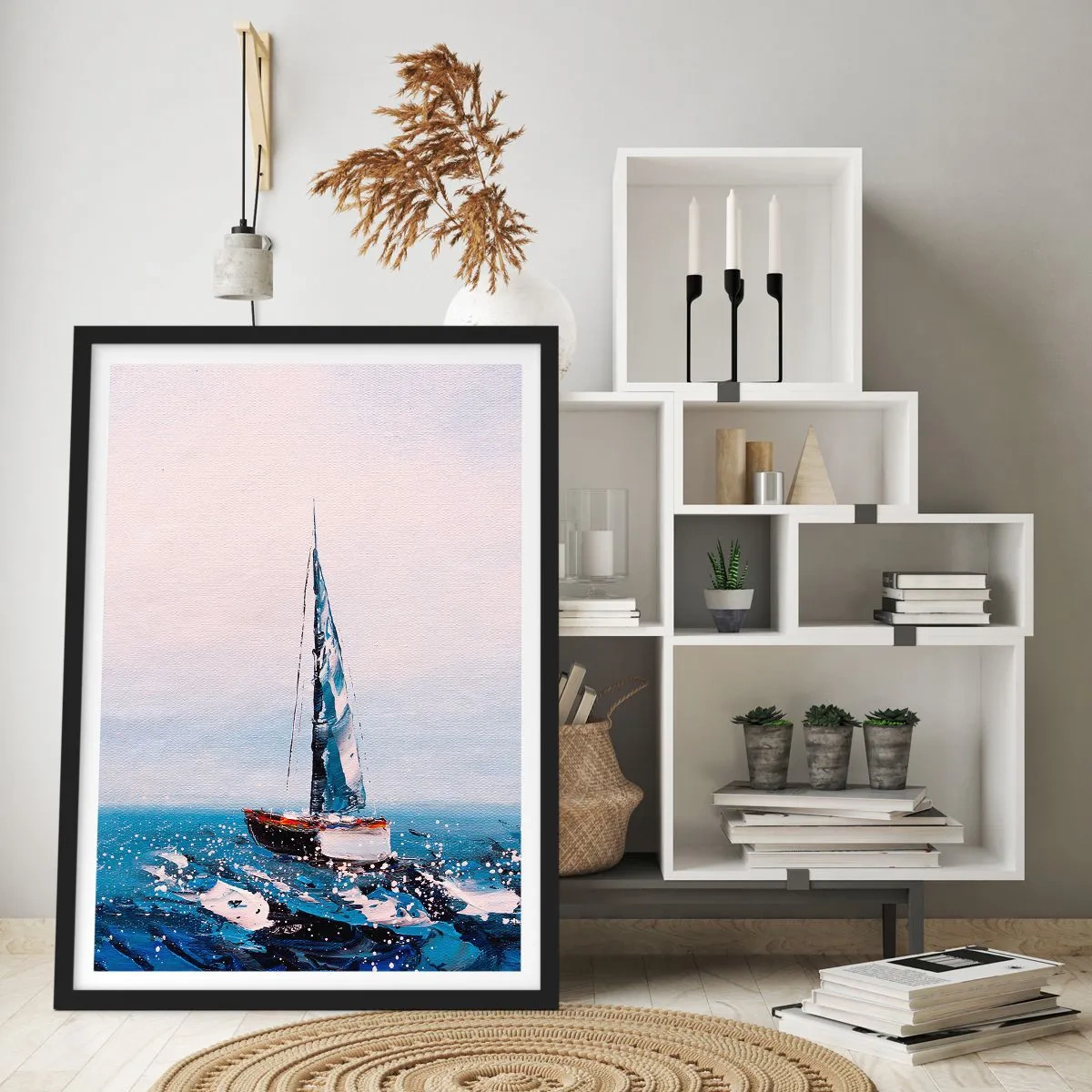 Plakát v černém rámu - Plachetnice na rozbouřeném oceánu v malířském stylu - 50x70cm - Bratrství větru - Moderní nástěnná dekorace do obývacího pokoje a ložnice ARTTOR
