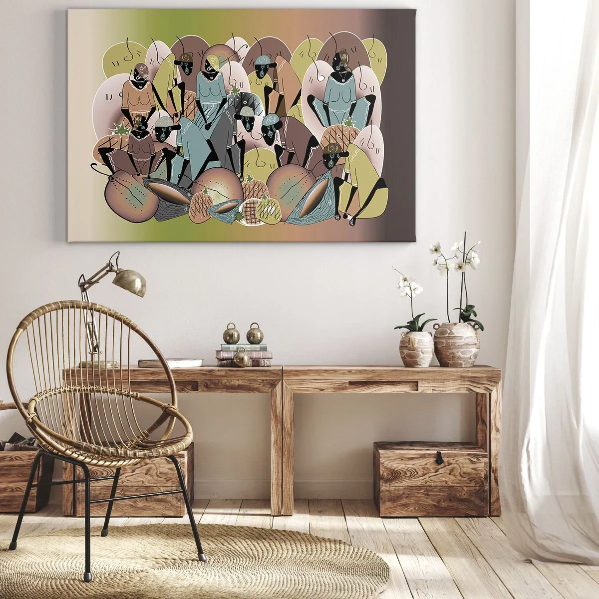 Obraz na plátně - Barevná abstraktní kompozice inspirovaná africkou kulturou - 70x50cm - Blíží se velký svátek - Moderní nástěnná dekorace do obývacího pokoje a ložnice ARTTOR
