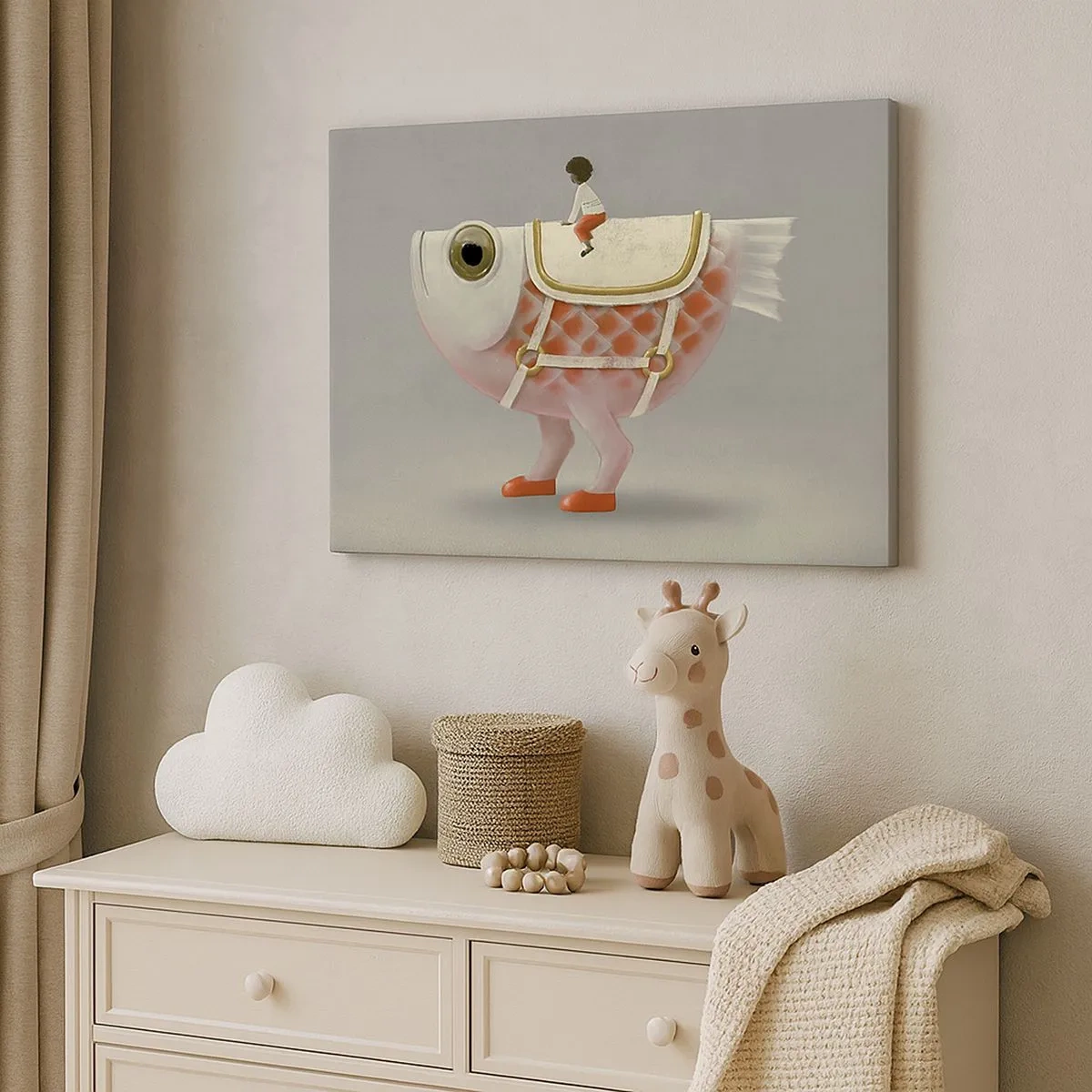 Obraz na plátně - Luxusní jezdec na rybách s nohama a sedlem - 70x50cm - Rybí jezdec - Moderní nástěnná dekorace do obývacího pokoje a ložnice ARTTOR