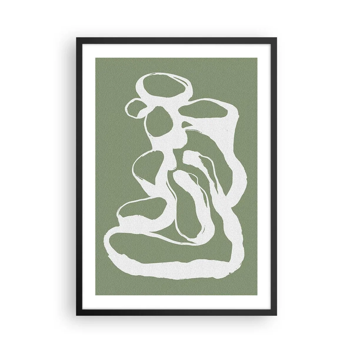 Plakát v černém rámu - Abstraktní bílá kompozice na zeleném pozadí - 50x70cm - Volání prostoru - Moderní nástěnná dekorace do obývacího pokoje a ložnice ARTTOR