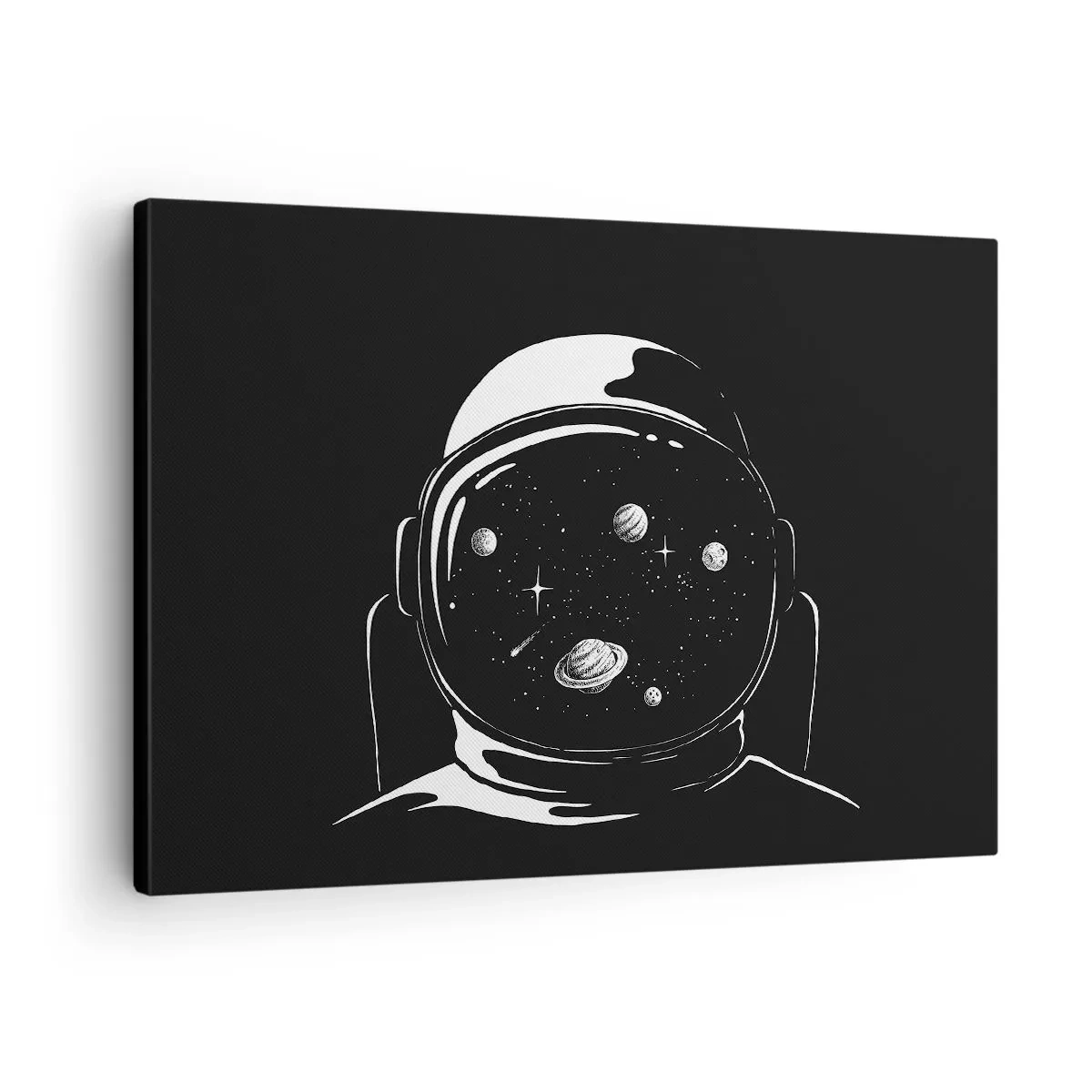 Obraz na plátně - Minimalistická astronautská helma s výhledem na vesmír - 70x50cm - Skvělý výhled - Moderní nástěnná dekorace do obývacího pokoje a ložnice ARTTOR
