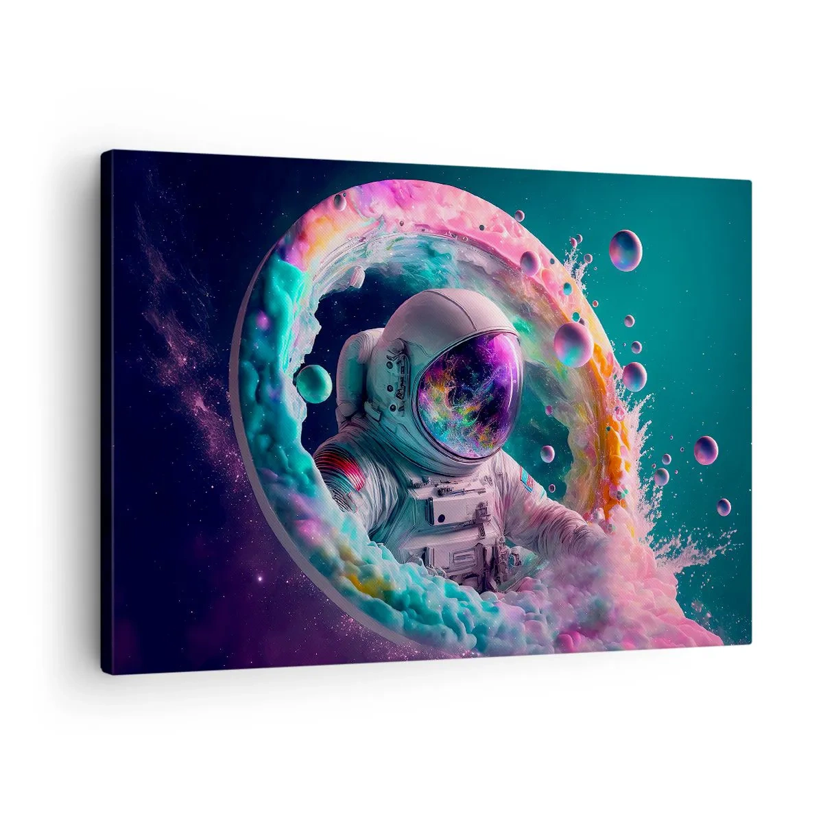Obraz na plátně - Astronaut v barevné kosmické auře - 70x50cm - Hvězdná brána - Moderní nástěnná dekorace do obývacího pokoje a ložnice ARTTOR