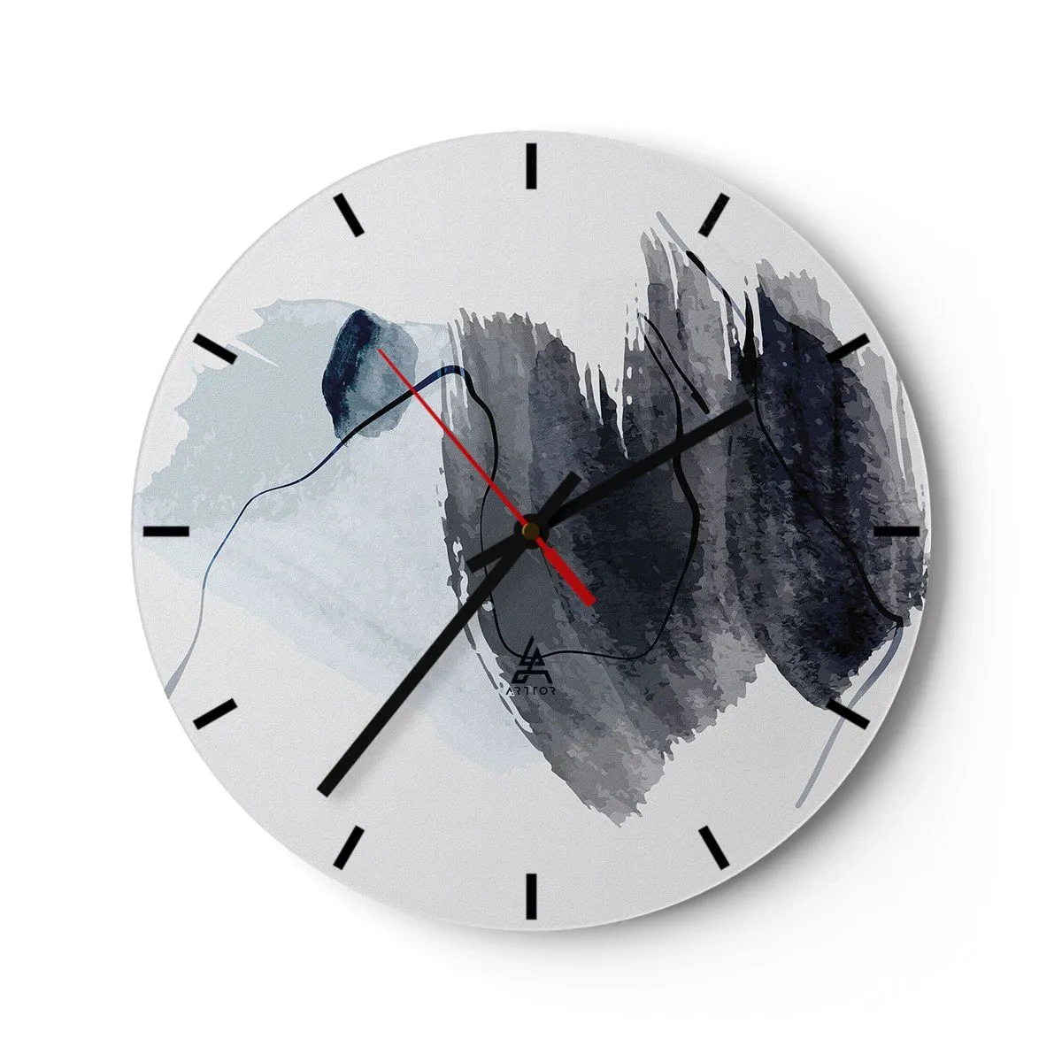 Nástěnné hodiny - Tmavě modré akvarelové skvrny na světlém pozadí - 30x30cm - Intenzita a pohyb - Moderní nástěnná dekorace do obývacího pokoje, kuchyně a ložnice ARTTOR