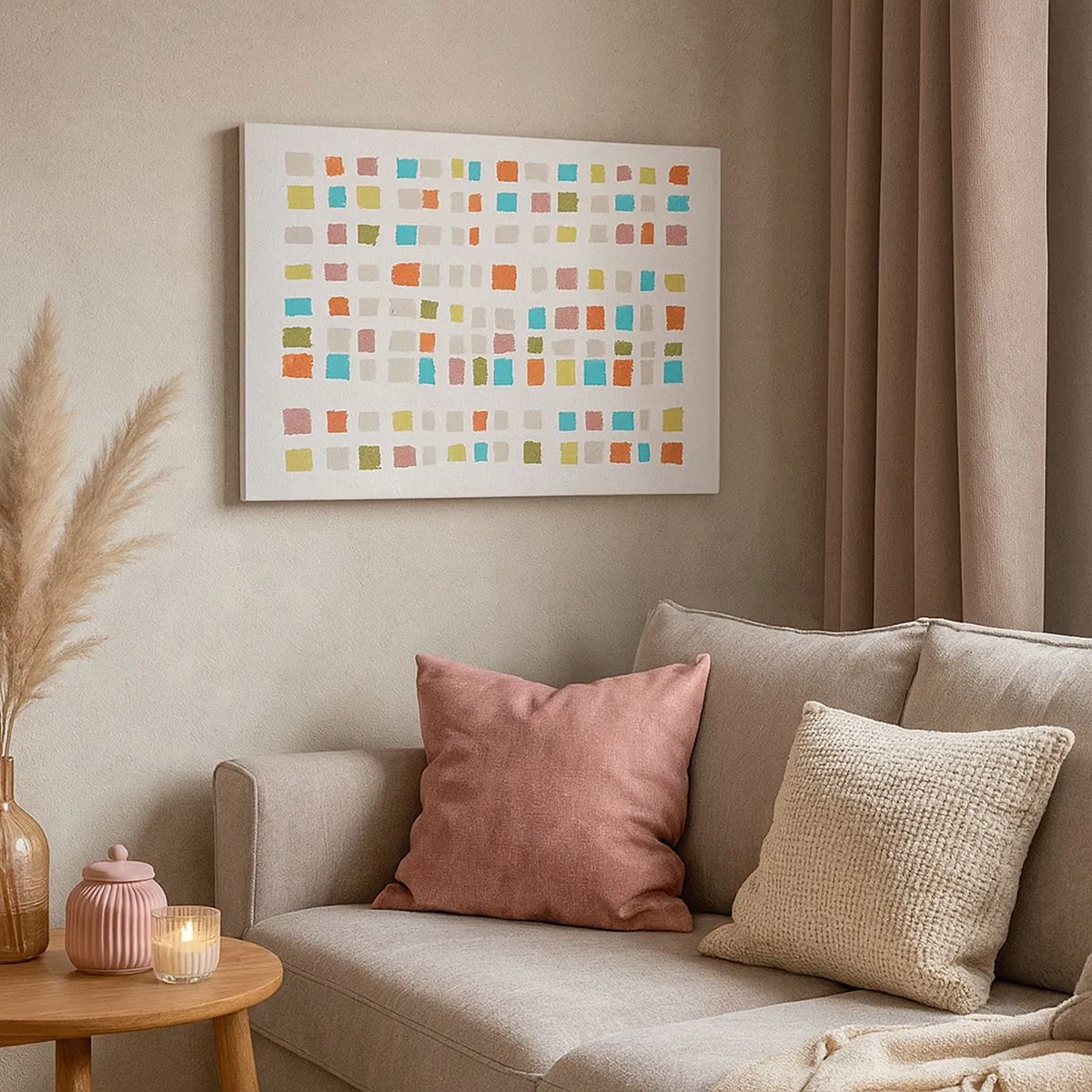 Obraz na plátně - Barevné čtverce v minimalistickém uspořádání na bílém pozadí - 70x50cm - Neznámá hra - Moderní nástěnná dekorace do obývacího pokoje a ložnice ARTTOR