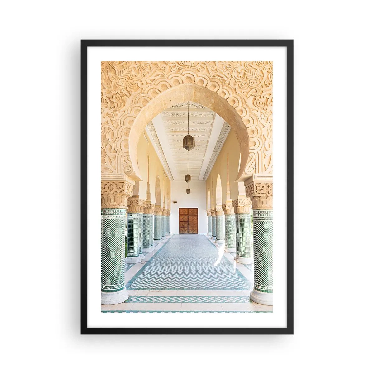 Plakát v černém rámu - Fotografie zdobené arkádové chodby v orientálním stylu - 50x70cm - Z příběhů Šeherezády - Moderní nástěnná dekorace do obývacího pokoje a ložnice ARTTOR