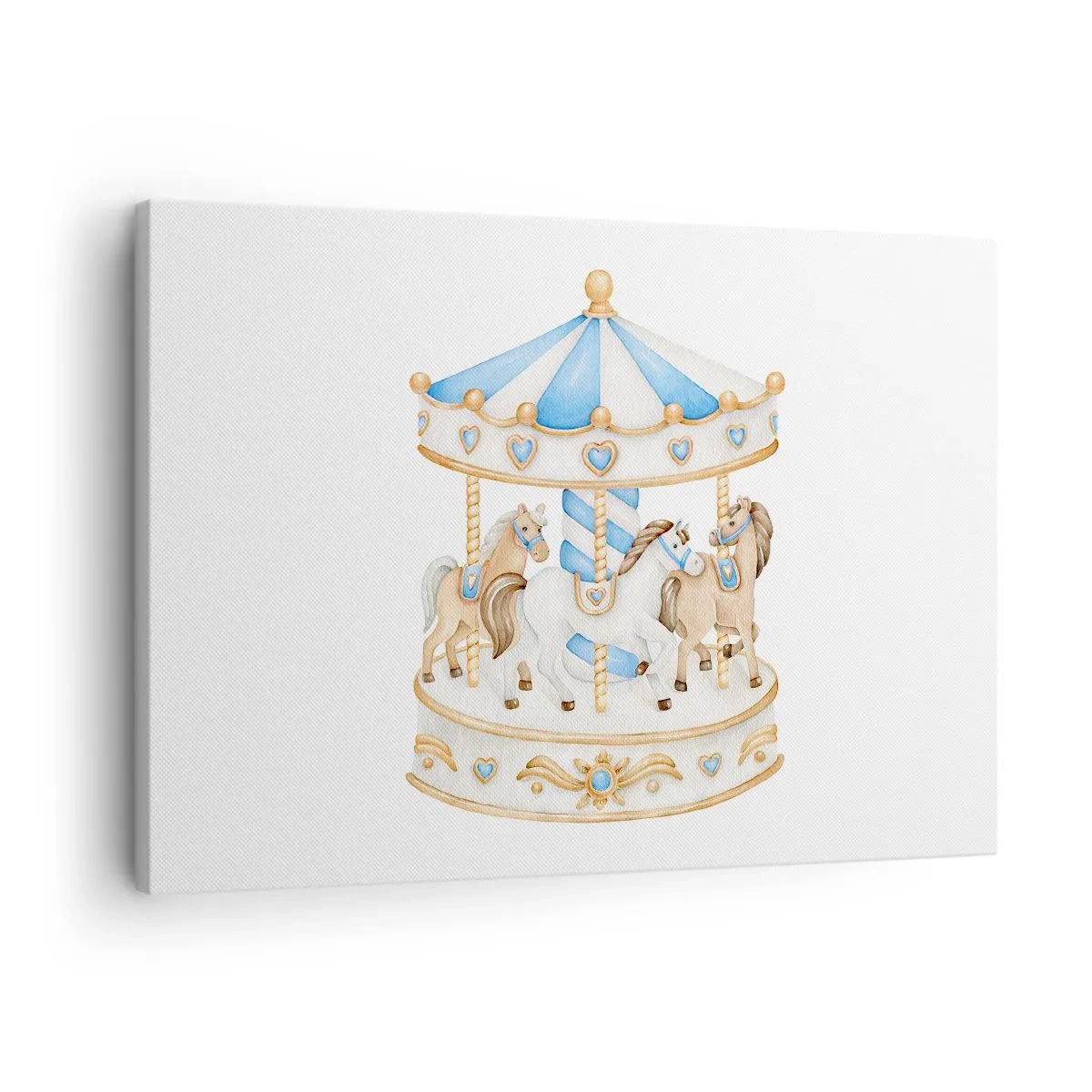 Obraz na plátně - Kolotoč v pastelových barvách na bílém pozadí - 70x50cm - Sladké dětství - Moderní nástěnná dekorace do obývacího pokoje a ložnice ARTTOR