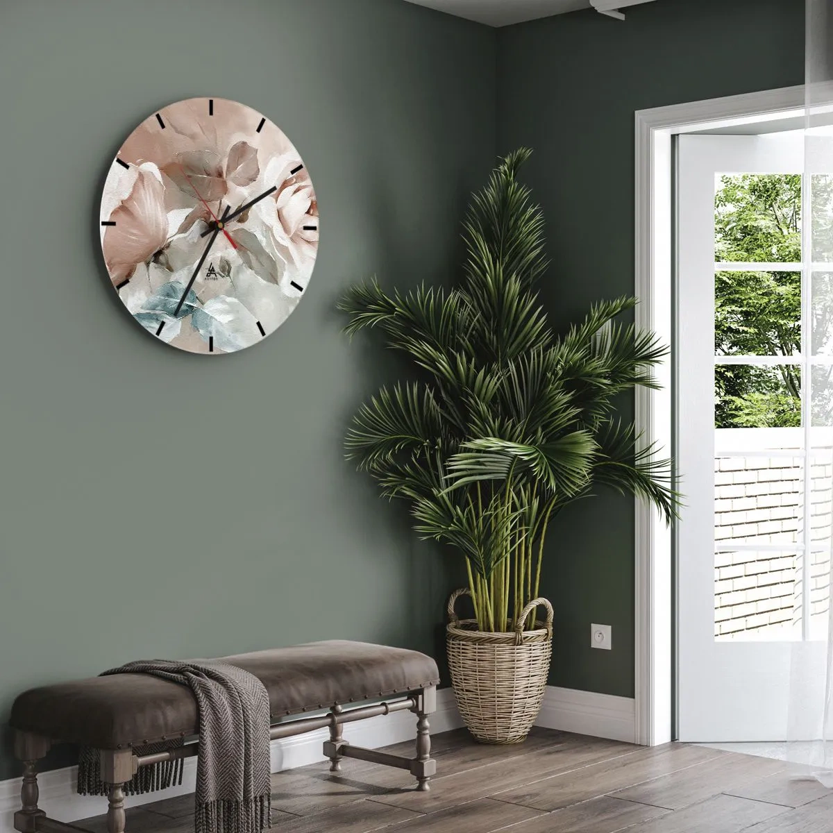 Nástěnné hodiny - Jemné květiny v pastelových odstínech na světlém pozadí - 30x30cm - Duch romantismu - Moderní nástěnná dekorace do obývacího pokoje, kuchyně a ložnice ARTTOR