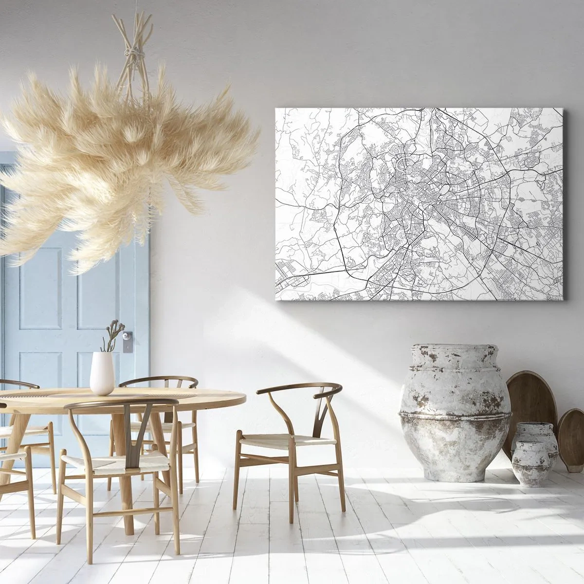 Obraz na plátně - Mapa města v minimalistickém stylu s jemnými liniemi - 70x50cm - Římský kruh - Moderní nástěnná dekorace do obývacího pokoje a ložnice ARTTOR