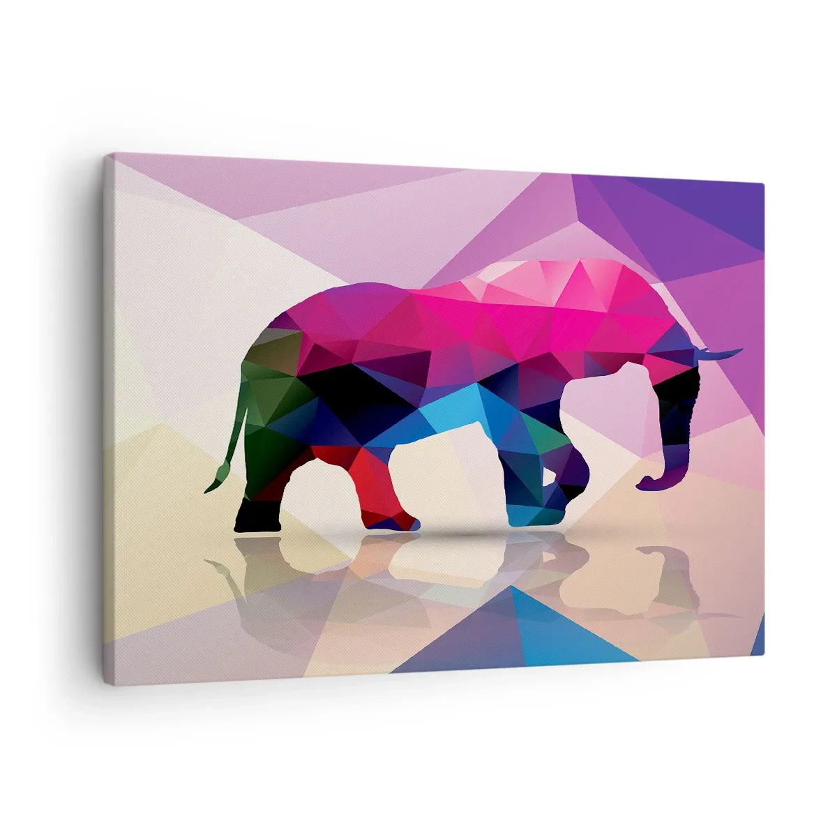 Obraz na plátně - Geometrická silueta slona v živých barvách - 70x50cm - Křišťálový dinosaurus - Moderní nástěnná dekorace do obývacího pokoje a ložnice ARTTOR