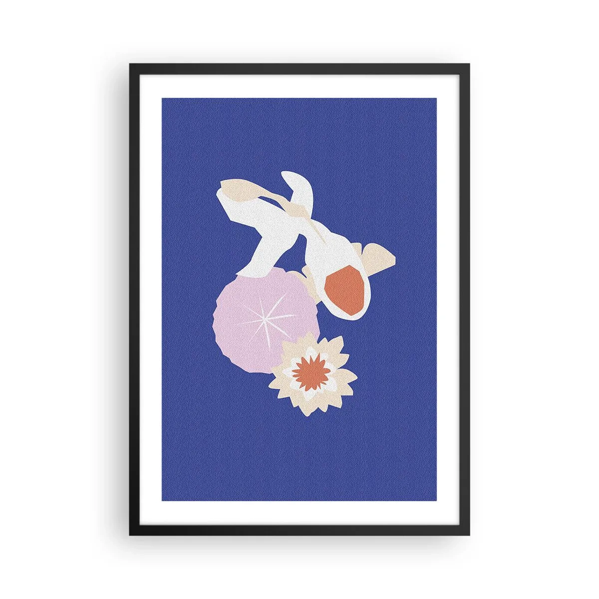Plakát v černém rámu - Koi kapři obklopení květinami na intenzivním pozadí - 50x70cm - Kompozice květů a poupat - Moderní nástěnná dekorace do obývacího pokoje a ložnice ARTTOR