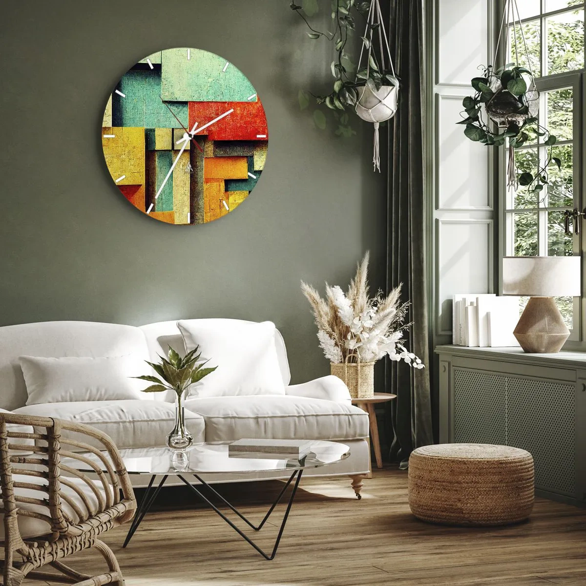 Nástěnné hodiny - Barevné geometrické bloky v abstraktním stylu - 30x30cm - Festival pravých úhlů - Moderní nástěnná dekorace do obývacího pokoje, kuchyně a ložnice ARTTOR