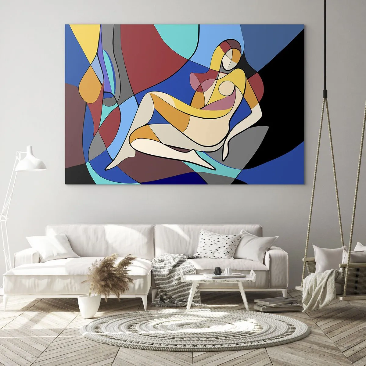 Obraz na skle - Kubistická žena v abstraktní kompozici - 70x50cm - Kubistický akt - Moderní nástěnná dekorace do obývacího pokoje a ložnice ARTTOR