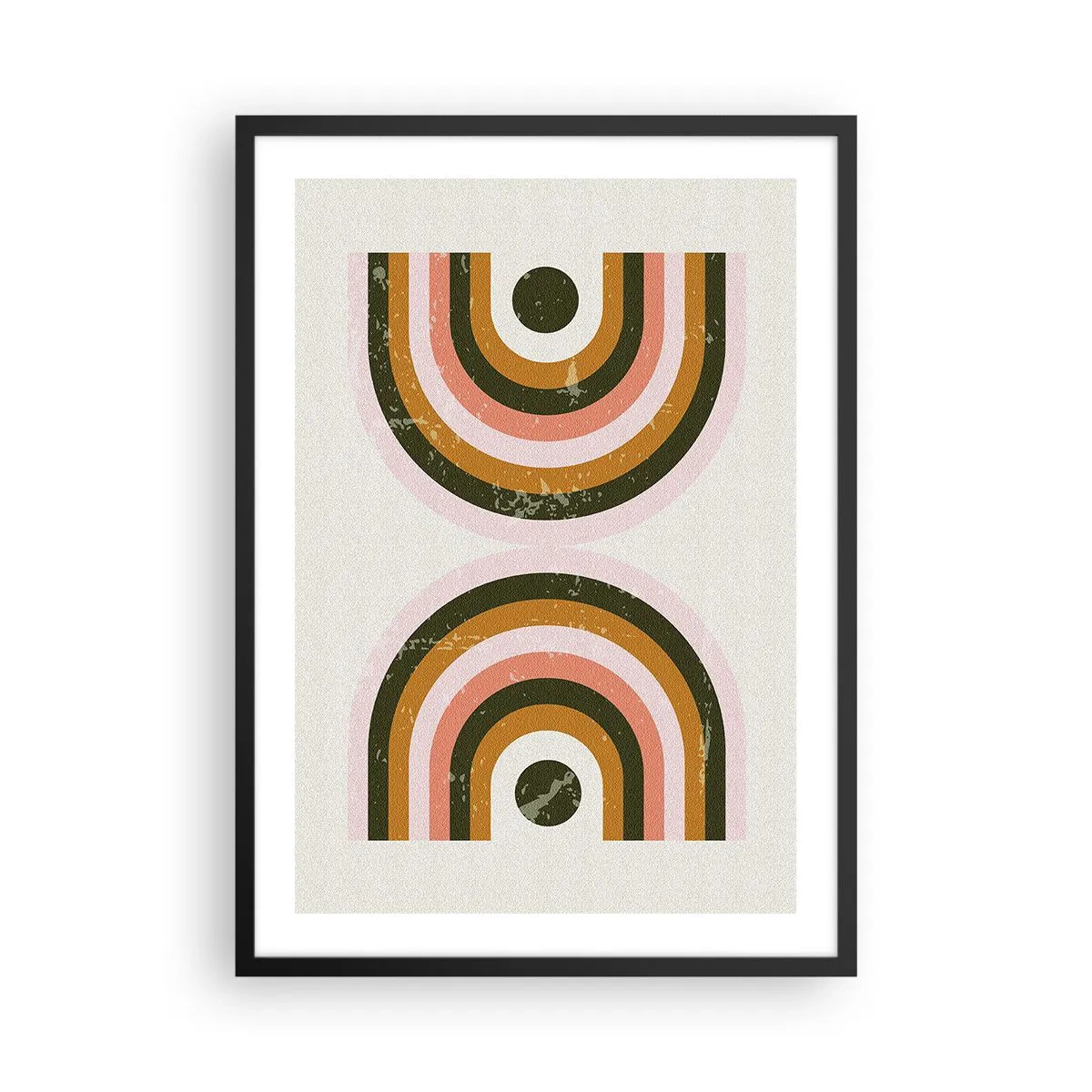 Plakát v černém rámu - Geometrická kompozice v retro stylu - 50x70cm - Dvojitá abstrakce - Moderní nástěnná dekorace do obývacího pokoje a ložnice ARTTOR