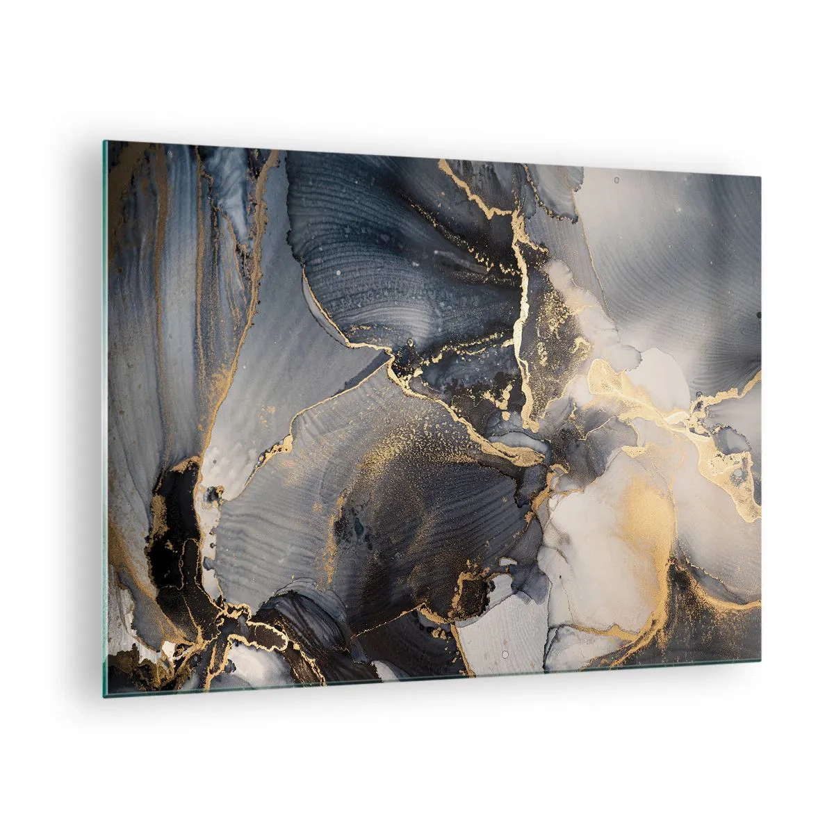 Obraz na skle - Tmavá abstrakce s mramorovým efektem a zlatými žilkami - 70x50cm - Život kamene - Moderní nástěnná dekorace do obývacího pokoje a ložnice ARTTOR